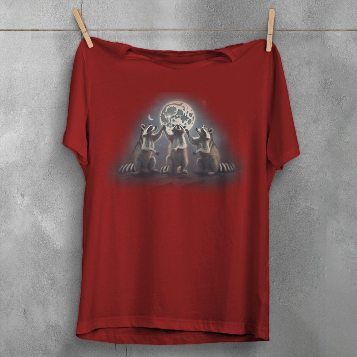 three raccoons singing moonlight animal t-shirt design, variation 4
