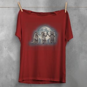 three raccoons gather luminous moon animal t-shirt design, variation 4