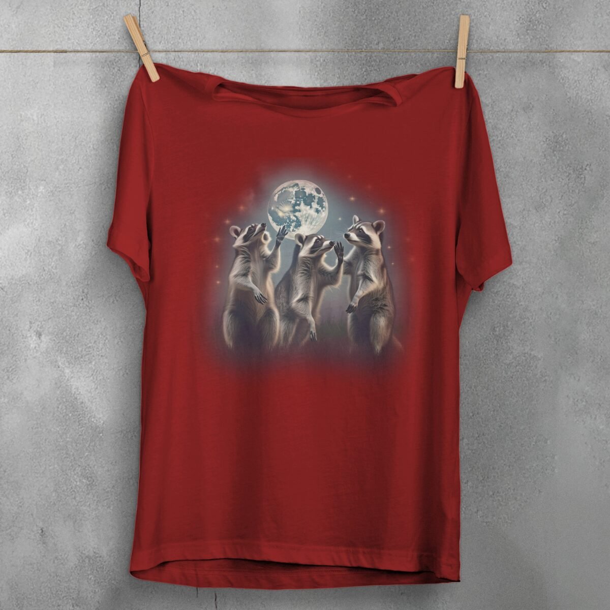 raccoon moonlight serenade magic stars animal t-shirt design, variation 4