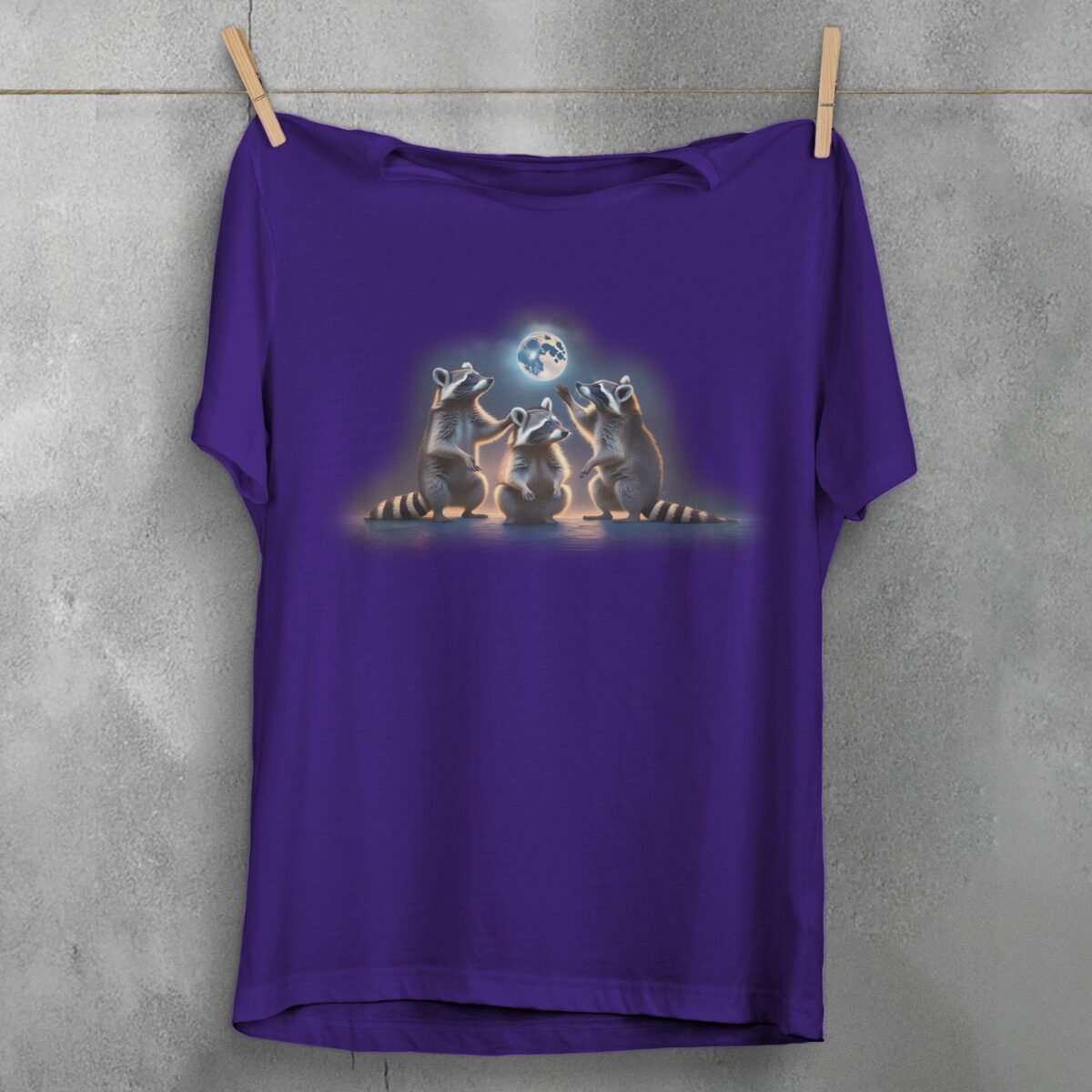 raccoons moon animals sacred night cute t-shirt design design, variation 5