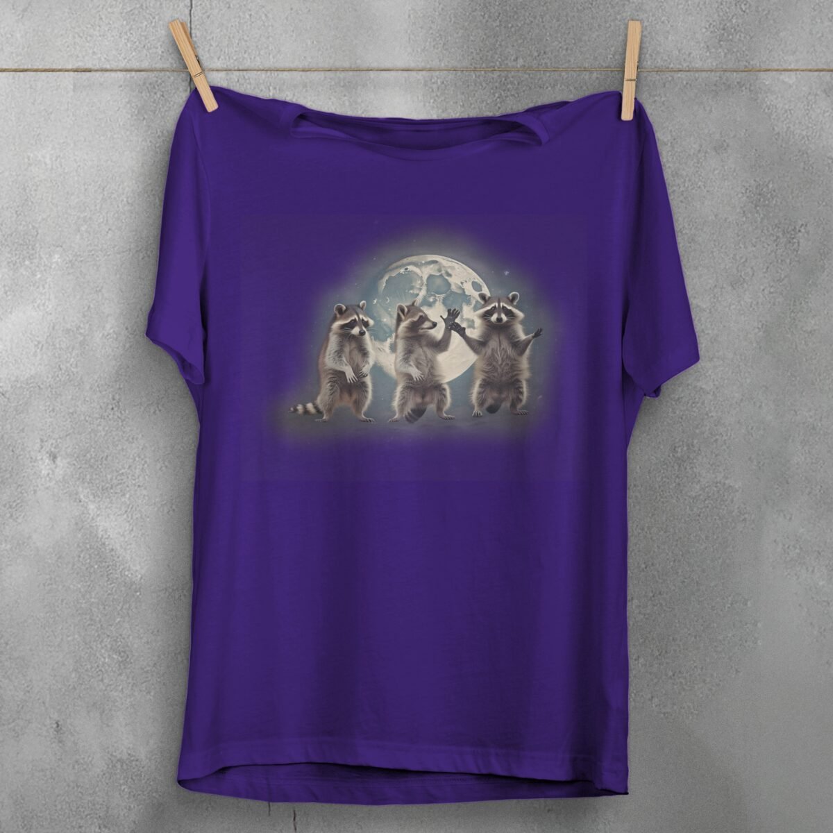 three raccoons gather luminous moon animal t-shirt design, variation 5