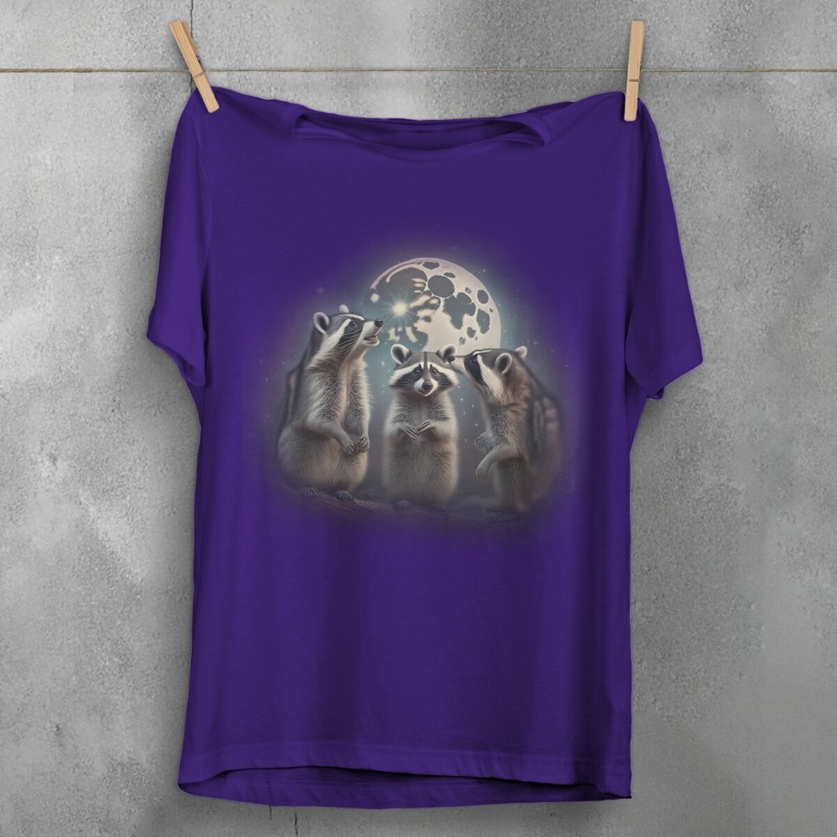 adorable little racoon family moonlight animal t-shirt design, variation 5