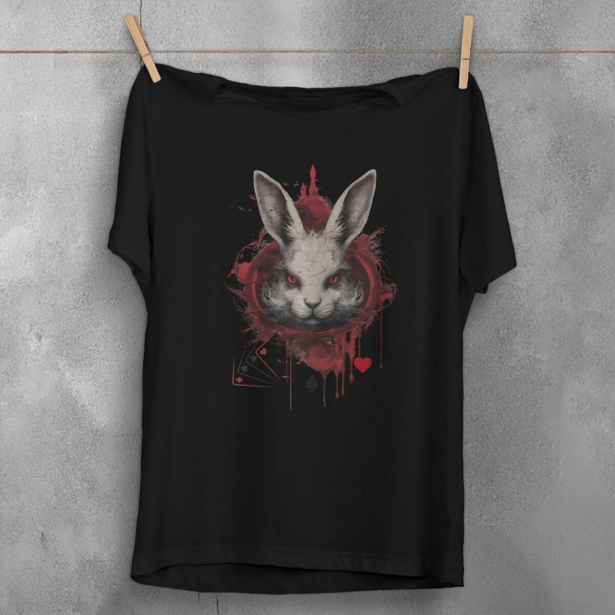 alice wonderland white rabbit animal cards gothic scary t-shirt design, variation 1