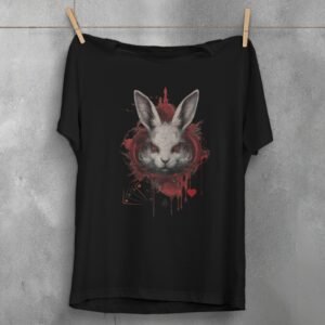 alice wonderland white rabbit animal cards gothic scary t-shirt design, variation 1