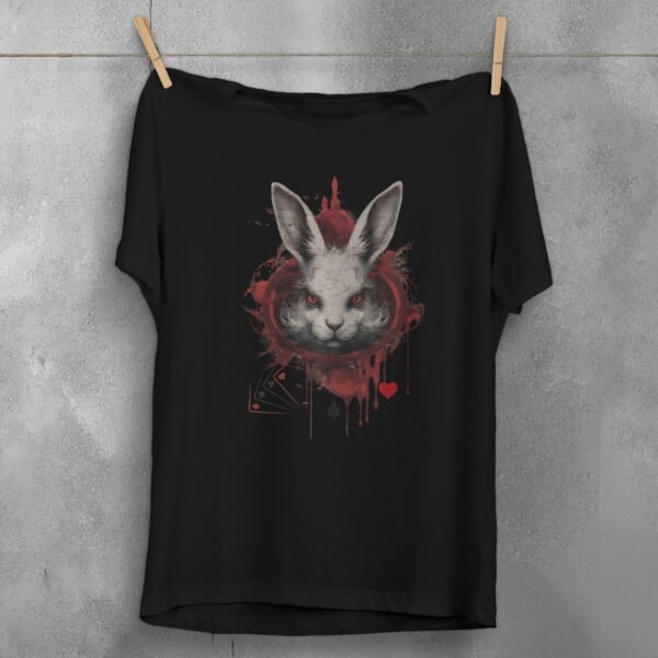 alice wonderland white rabbit animal cards gothic scary t-shirt design, variation 1