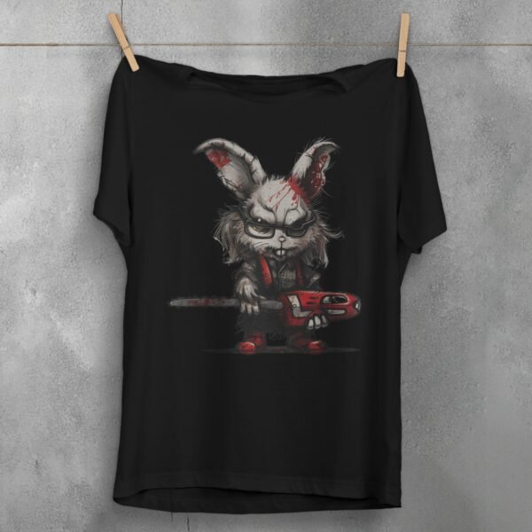 evil white rabbit chainsaw creepy cute gothic animal t-shirt design, variation 1