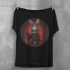 red eyes angry scary horror gothic rabbit animal t-shirt design, variation 1