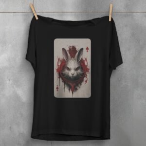 alice wonderland white rabbit playing card symbolism gothic t-shirt design, variation 1