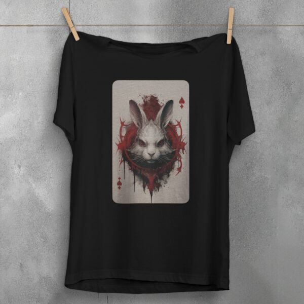 alice wonderland white rabbit playing card symbolism gothic t-shirt design, variation 1