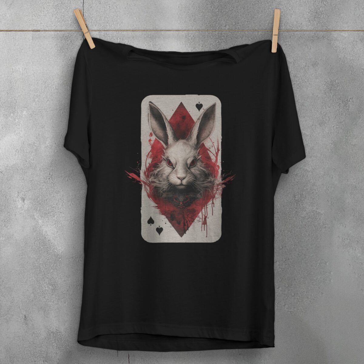 alice wonderland white rabbit card mystical gothic design t-shirt design, variation 1