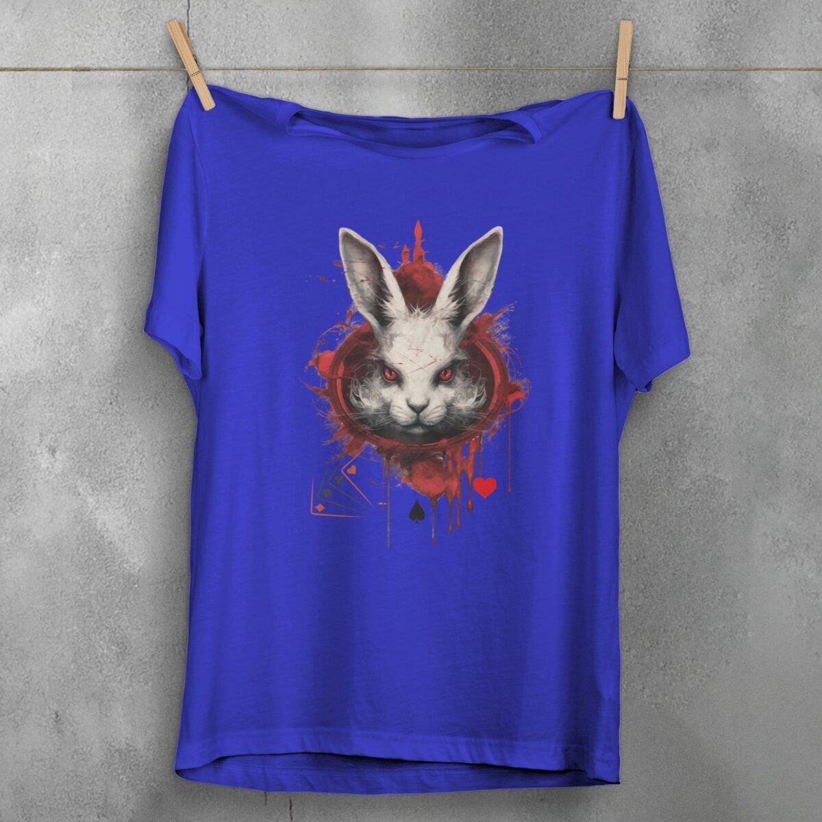 alice wonderland white rabbit animal cards gothic scary t-shirt design, variation 3