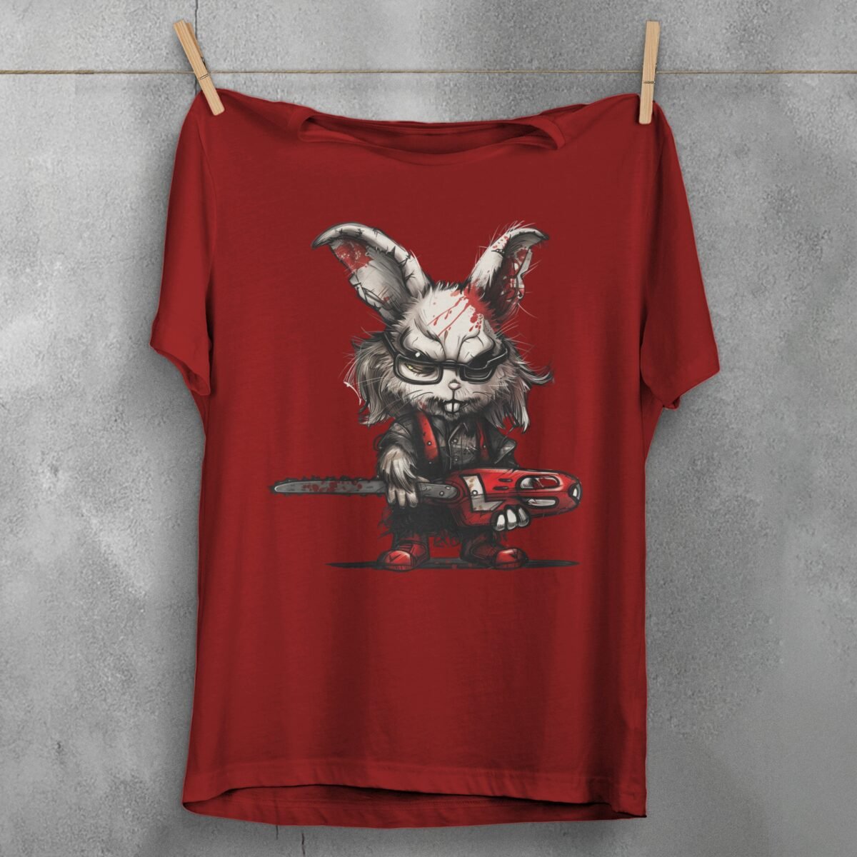 evil white rabbit chainsaw creepy cute gothic animal t-shirt design, variation 4