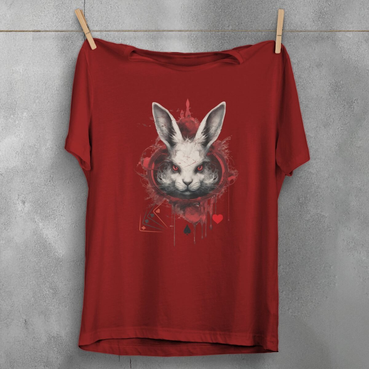 alice wonderland white rabbit animal cards gothic scary t-shirt design, variation 4