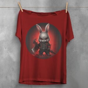 red eyes angry scary horror gothic rabbit animal t-shirt design, variation 4