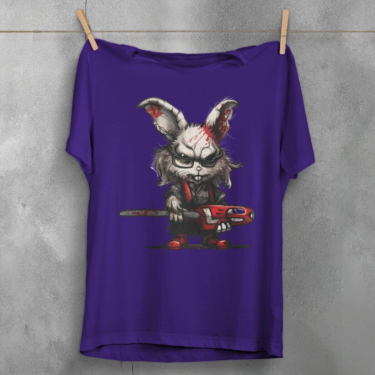 evil white rabbit chainsaw creepy cute gothic animal t-shirt design, variation 5