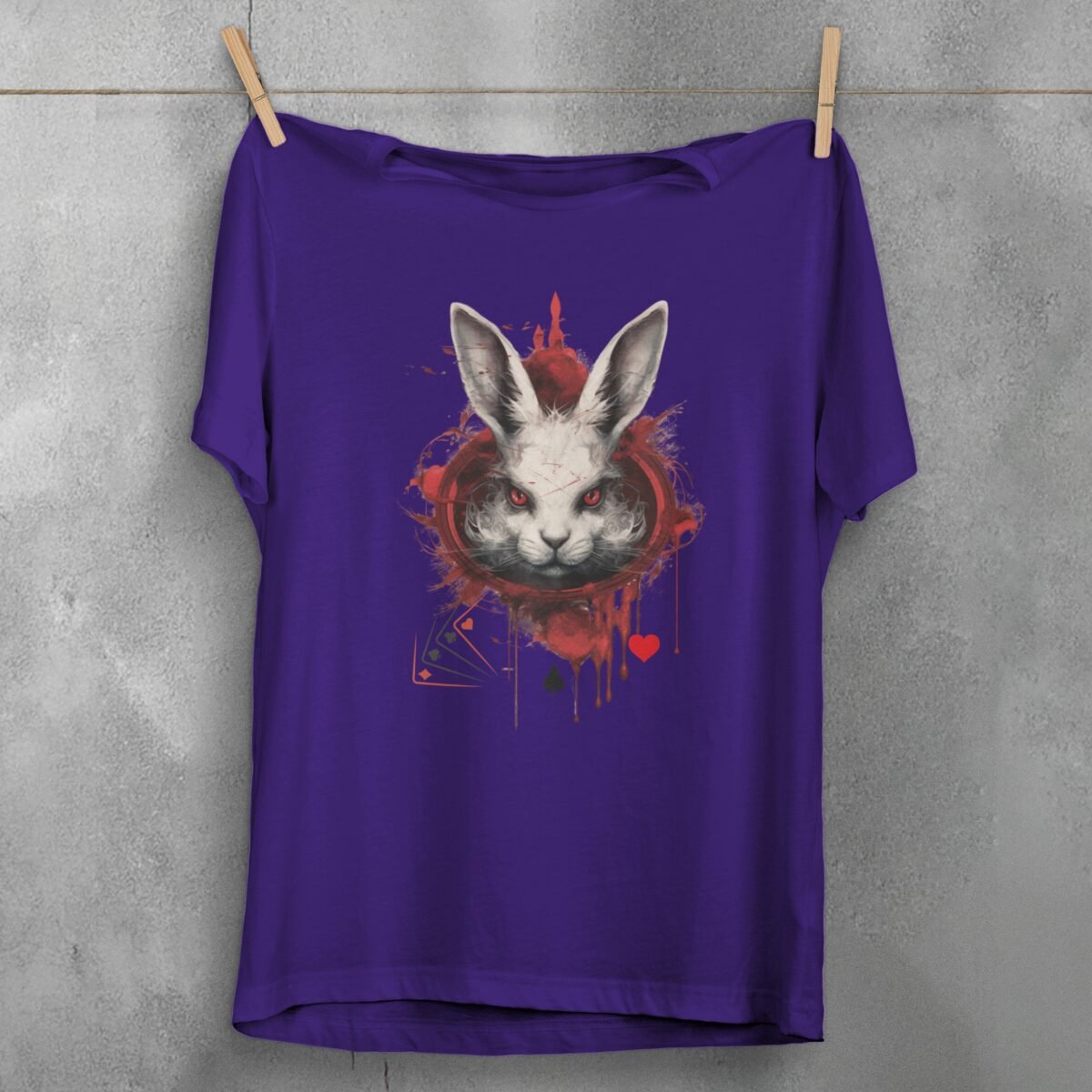 alice wonderland white rabbit animal cards gothic scary t-shirt design, variation 5