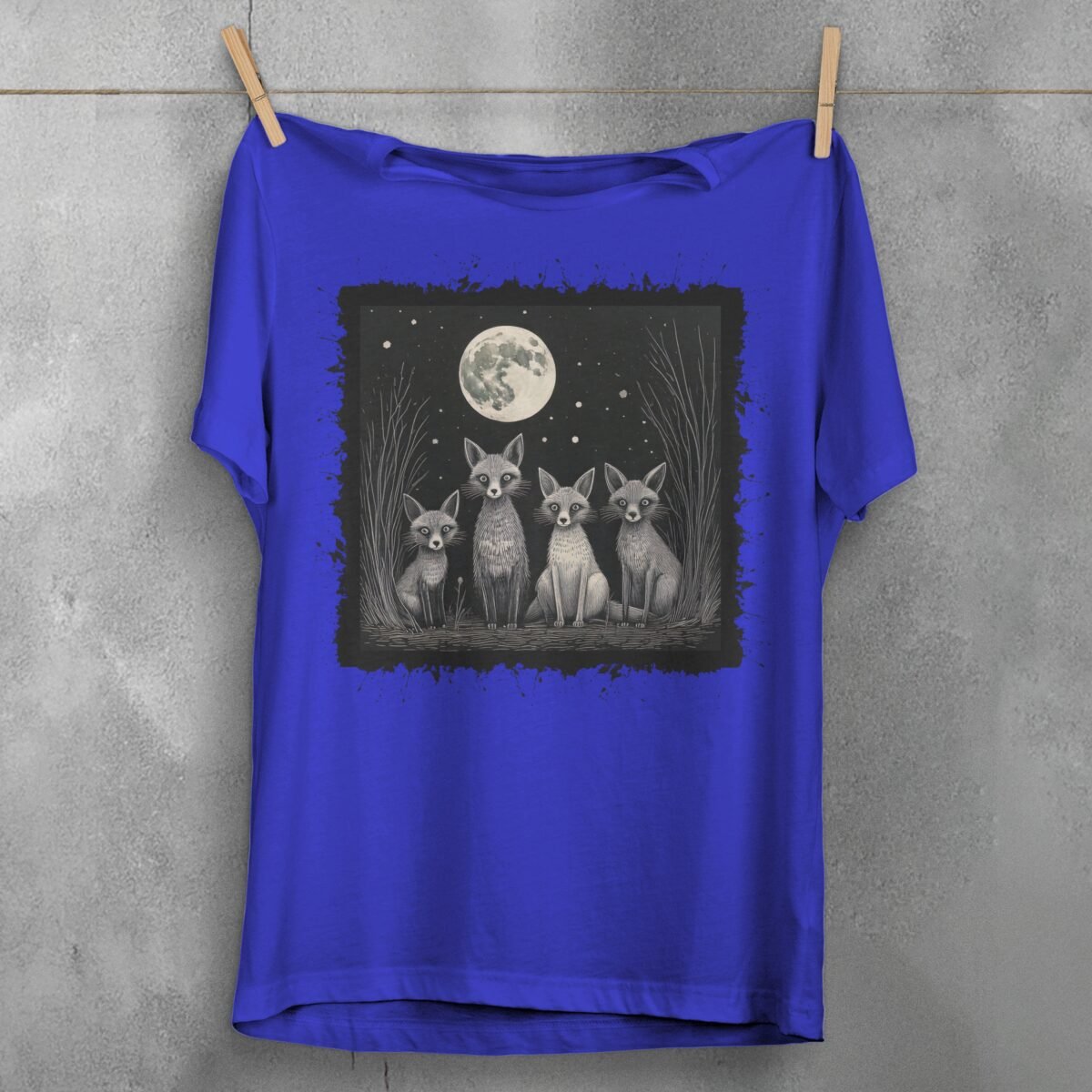 four foxes moonlight starry night animal t-shirt design, variation 3