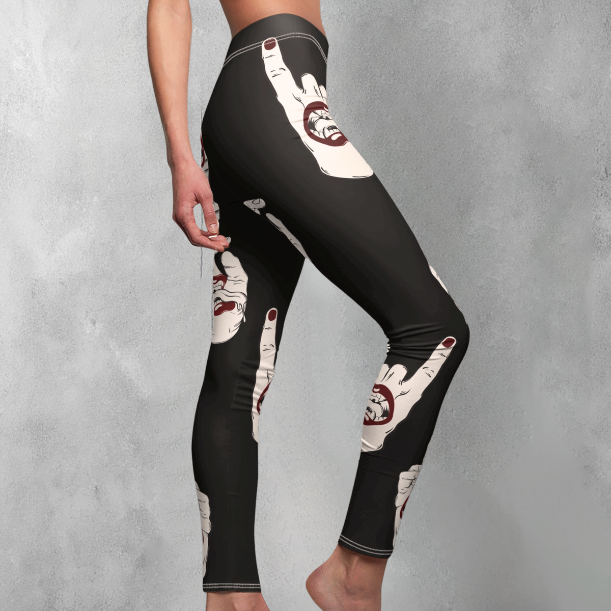Unholy devil horns gestures dark gothic style statement art leggings - 1