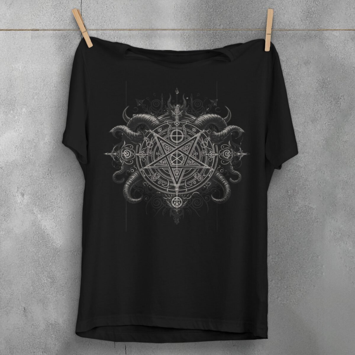 viking dark satanic pentagram art expression gothic t-shirt design, variation 1