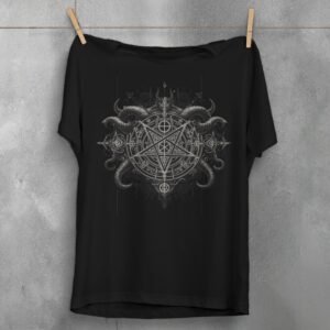 viking dark satanic pentagram art expression gothic t-shirt design, variation 1