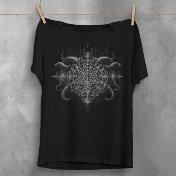 viking dark satanic pentagram art expression gothic t-shirt design, variation 1