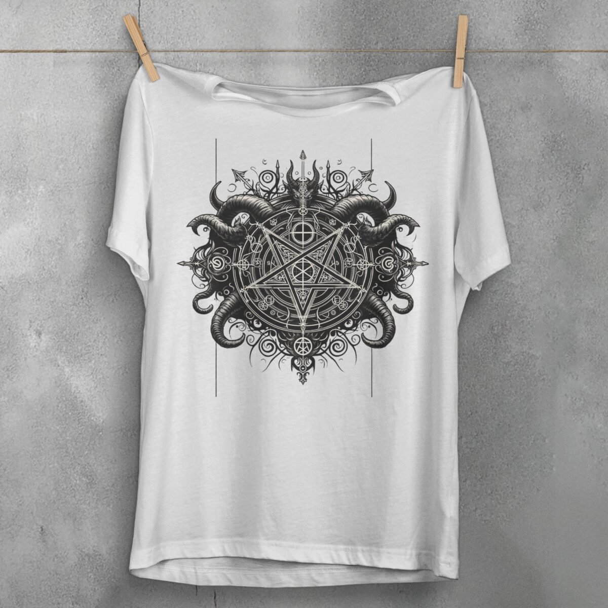 viking dark satanic pentagram art expression gothic t-shirt design, variation 2