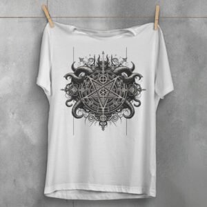 viking dark satanic pentagram art expression gothic t-shirt design, variation 2
