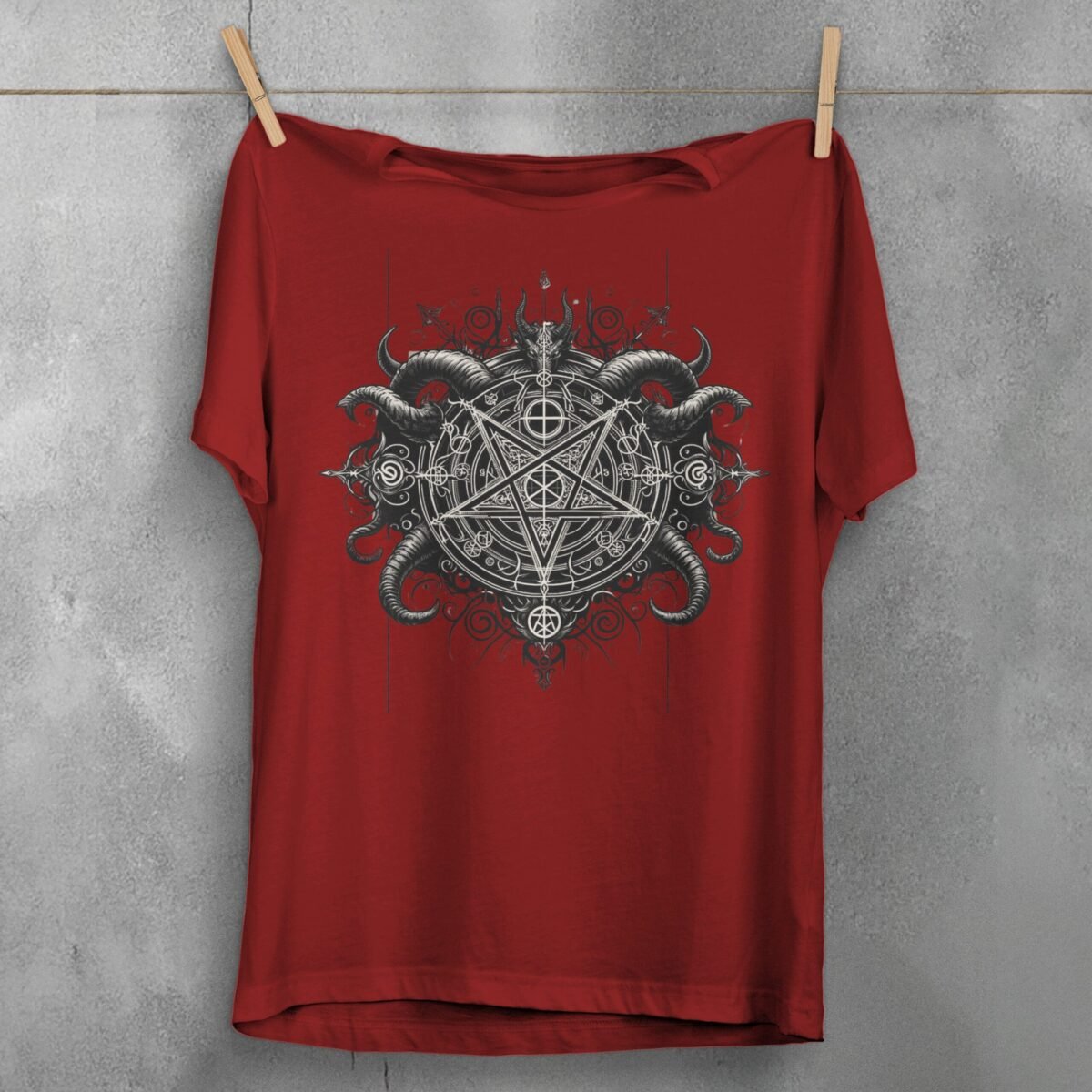 viking dark satanic pentagram art expression gothic t-shirt design, variation 4