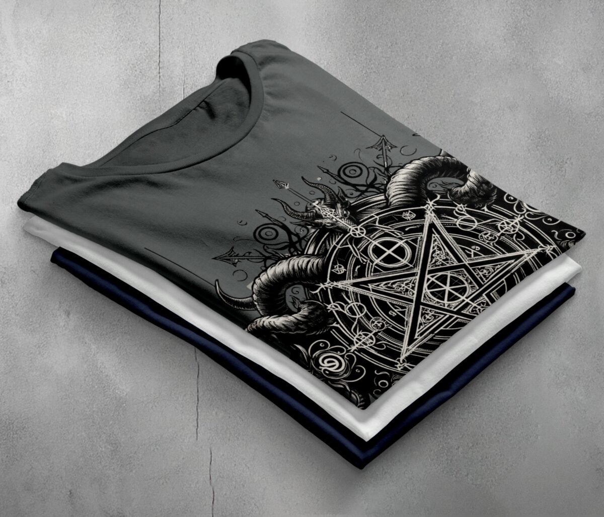 viking dark satanic pentagram art expression gothic t-shirt design, variation 7