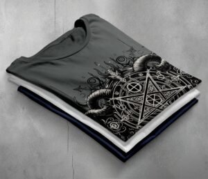 viking dark satanic pentagram art expression gothic t-shirt design, variation 7