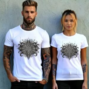 viking dark satanic pentagram art expression gothic t-shirt design, variation 9