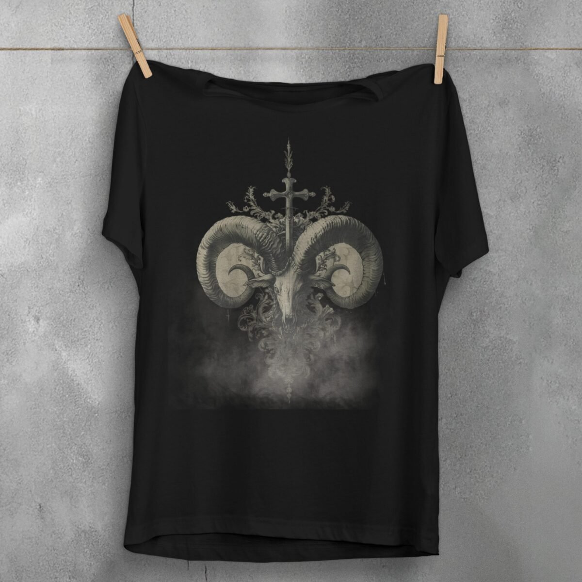 viking ram skull ancient cross gothic symbolism perfect t-shirt design, variation 1