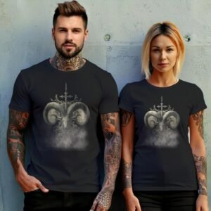 viking ram skull ancient cross gothic symbolism perfect t-shirt design, variation 10