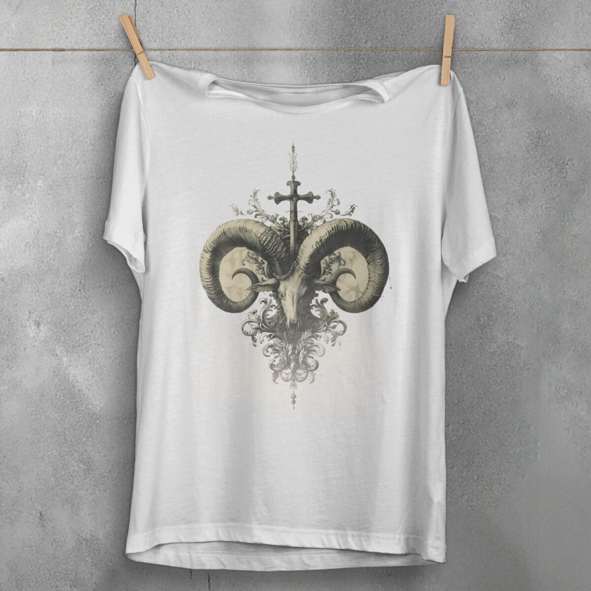 viking ram skull ancient cross gothic symbolism perfect t-shirt design, variation 2