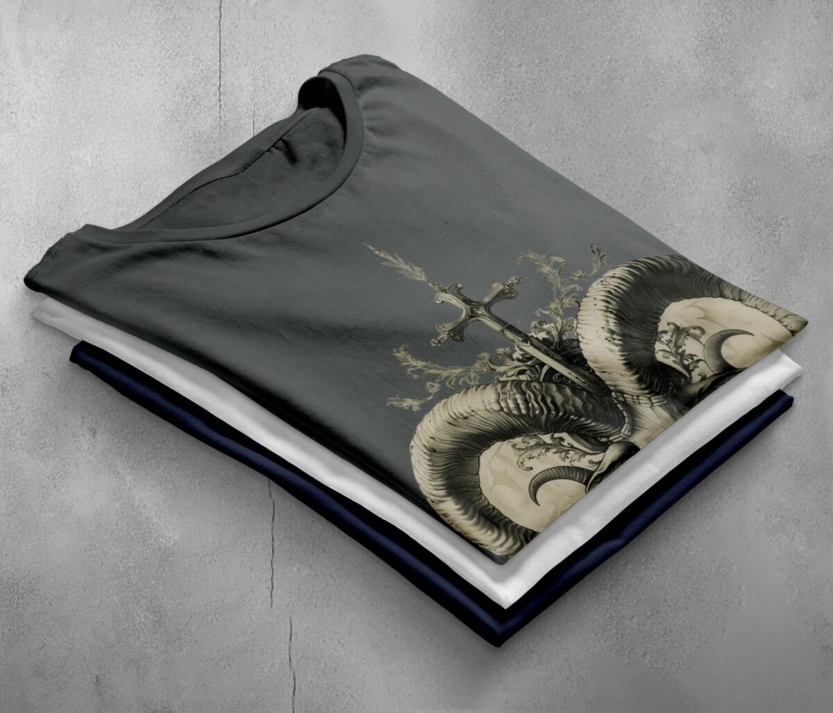 viking ram skull ancient cross gothic symbolism perfect t-shirt design, variation 7