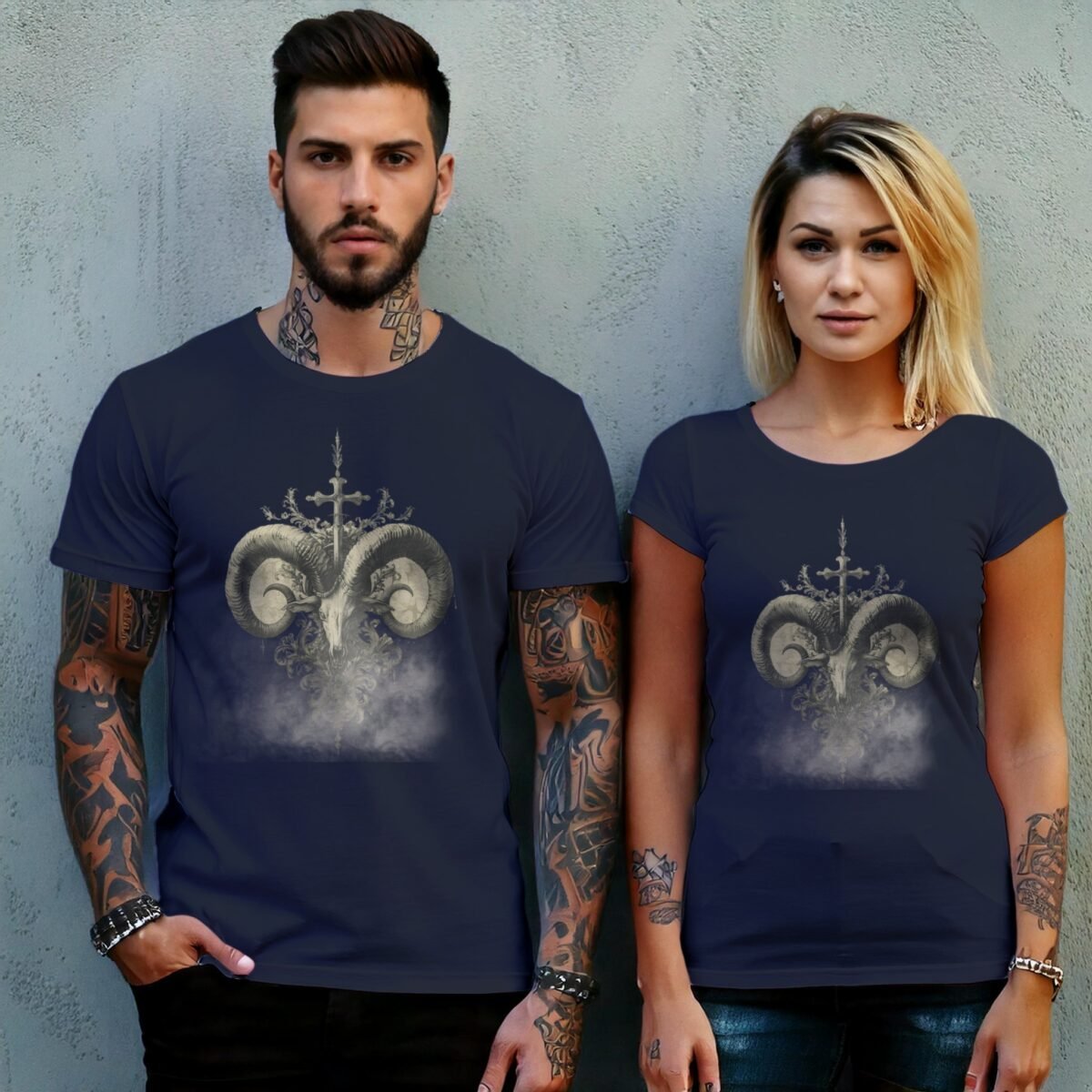 viking ram skull ancient cross gothic symbolism perfect t-shirt design, variation 8