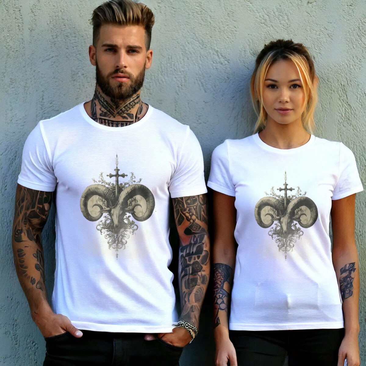 viking ram skull ancient cross gothic symbolism perfect t-shirt design, variation 9