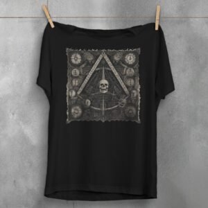 viking skull clocks mysterious knowledge triangle gothic artwork t-shirt design, variation 1