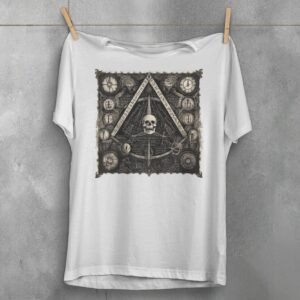 viking skull clocks mysterious knowledge triangle gothic artwork t-shirt design, variation 2