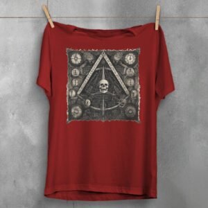viking skull clocks mysterious knowledge triangle gothic artwork t-shirt design, variation 4
