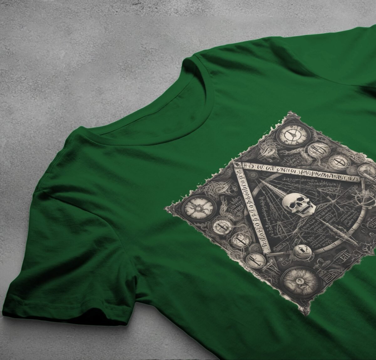 viking skull clocks mysterious knowledge triangle gothic artwork t-shirt design, variation 6