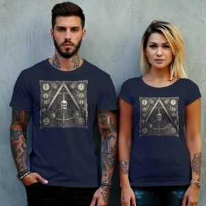 viking skull clocks mysterious knowledge triangle gothic artwork t-shirt design, variation 8