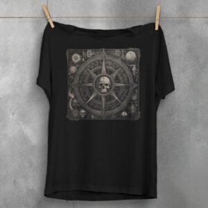 viking skull mystic compass rose darkly inspirational t-shirt design, variation 1