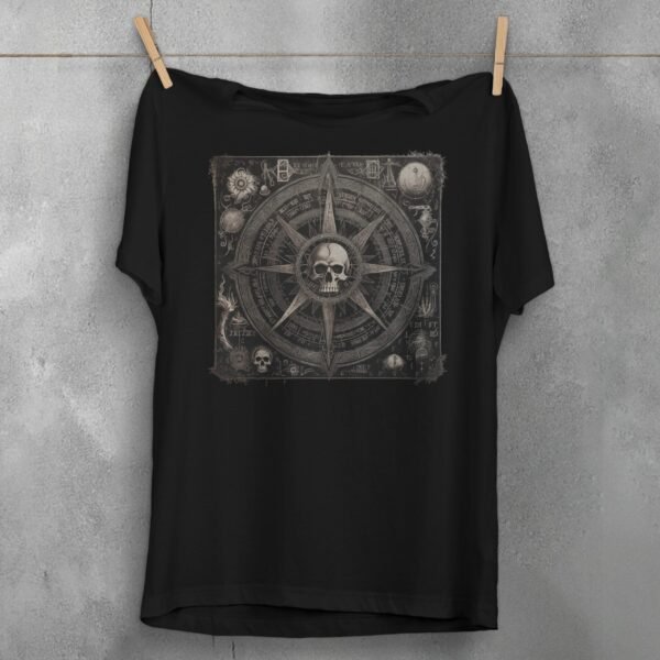 viking skull mystic compass rose darkly inspirational t-shirt design, variation 1