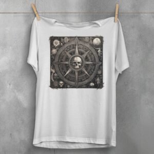 viking skull mystic compass rose darkly inspirational t-shirt design, variation 2