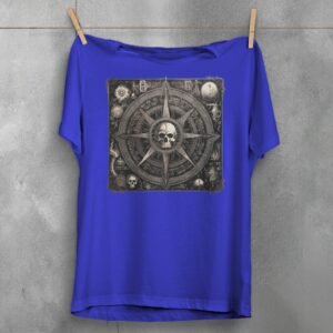 viking skull mystic compass rose darkly inspirational t-shirt design, variation 3