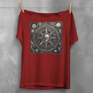 viking skull mystic compass rose darkly inspirational t-shirt design, variation 4