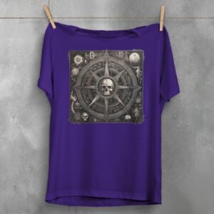 viking skull mystic compass rose darkly inspirational t-shirt design, variation 5
