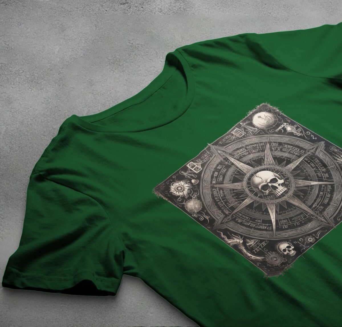 viking skull mystic compass rose darkly inspirational t-shirt design, variation 6