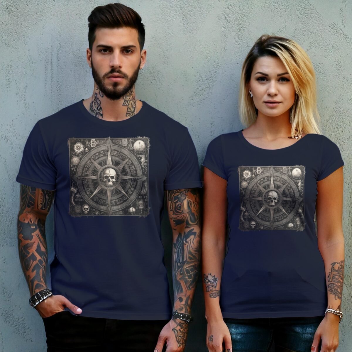 viking skull mystic compass rose darkly inspirational t-shirt design, variation 8